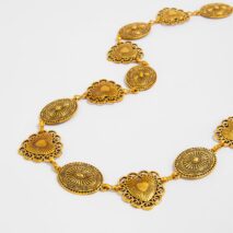 Boho Antique Gold Tone Pattern Heart Oval Disk Waist Chain - ArtGalleryZen