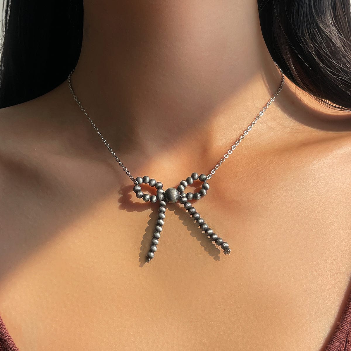 Boho Beaded Bowknot Charm Necklace - ArtGalleryZen