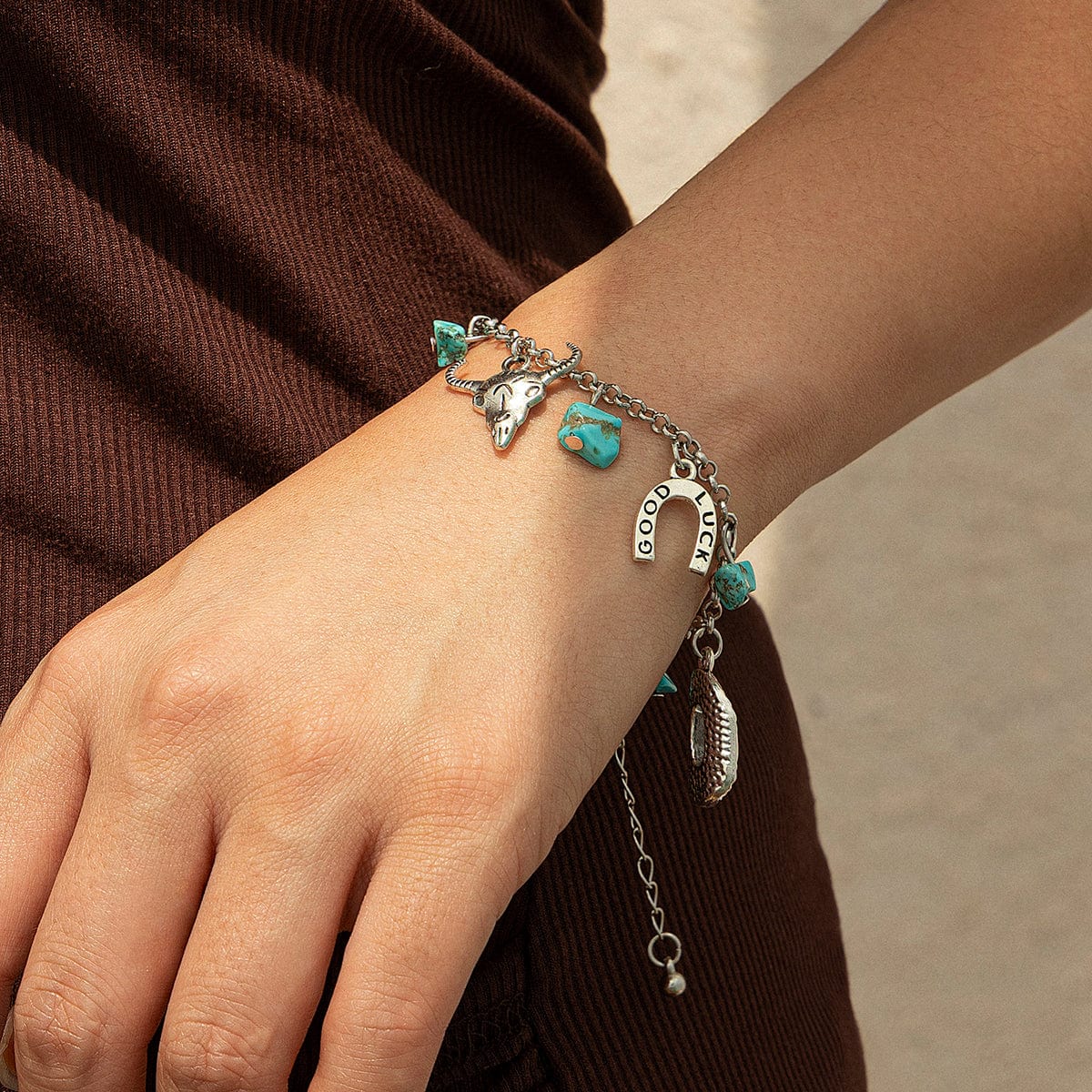 Boho Bull Boot Cowboy Hat Turquoise Charm Bracelet - ArtGalleryZen