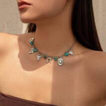 Boho Bull Boot Cowboy Hat Turquoise Charm Necklace - ArtGalleryZen