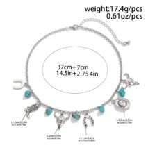 Boho Bull Boot Cowboy Hat Turquoise Charm Necklace - ArtGalleryZen