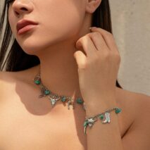 Boho Bull Boot Cowboy Hat Turquoise Charm Necklace - ArtGalleryZen