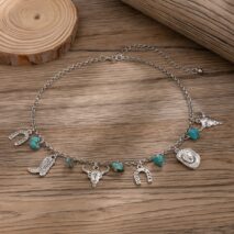 Boho Bull Boot Cowboy Hat Turquoise Charm Necklace - ArtGalleryZen