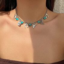 Boho Bull Boot Cowboy Hat Turquoise Charm Necklace - ArtGalleryZen