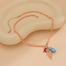 Boho Ceramics Fish Conch Pendant Seed Bead Necklace - ArtGalleryZen