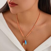 Boho Ceramics Fish Conch Pendant Seed Bead Necklace - ArtGalleryZen