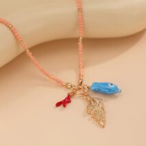 Boho Ceramics Fish Conch Pendant Seed Bead Necklace - ArtGalleryZen