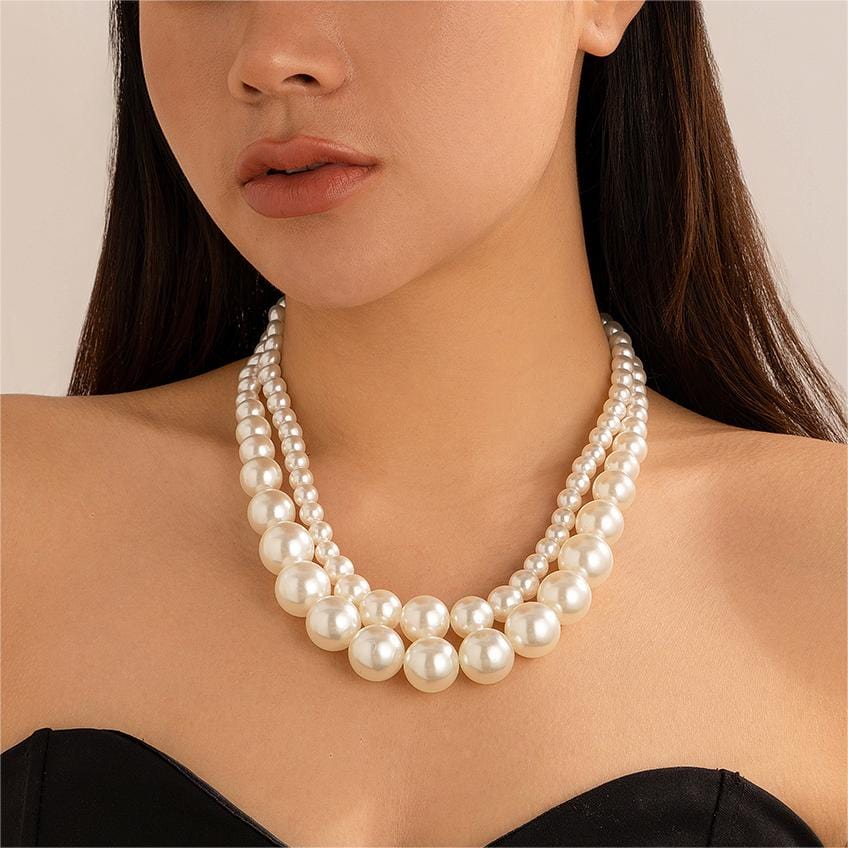 Boho Chunky 2 Pieces Pearl Chain Necklace Set - ArtGalleryZen
