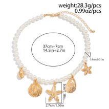 Boho Chunky Conch Shell Starfish Pendant Pearl Chain Necklace - ArtGalleryZen