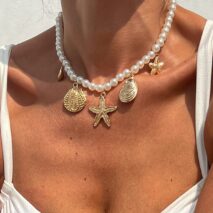 Boho Chunky Conch Shell Starfish Pendant Pearl Chain Necklace - ArtGalleryZen