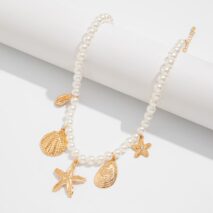 Boho Chunky Conch Shell Starfish Pendant Pearl Chain Necklace - ArtGalleryZen