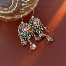 Boho Chunky CZ Rhinestone Inlaid Flower Crystal Tassel Earrings - ArtGalleryZen