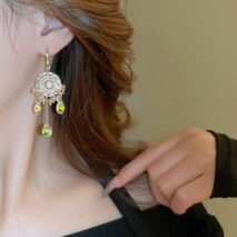 Boho Chunky CZ Rhinestone Inlaid Flower Crystal Tassel Earrings - ArtGalleryZen