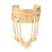 Boho Chunky Layered Coin Tassel Embossed Pattern Arm Cuff - ArtGalleryZen