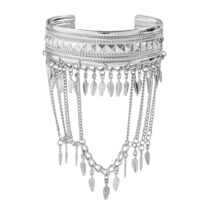 Boho Chunky Layered Leaf Tassel Embossed Pattern Arm Cuff - ArtGalleryZen