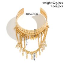 Boho Chunky Layered Leaf Tassel Embossed Pattern Arm Cuff - ArtGalleryZen