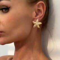 Boho Chunky Pearl Inlaid Starfish Earrings - ArtGalleryZen