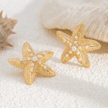 Boho Chunky Pearl Inlaid Starfish Earrings - ArtGalleryZen