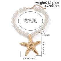 Boho Chunky Starfish Pendant Pearl Chain Necklace - ArtGalleryZen