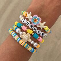 Boho Colorful 5pcs Flower Turtle Pearl Beaded Bracelet Set - ArtGalleryZen