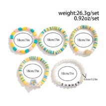 Boho Colorful 5pcs Flower Turtle Pearl Beaded Bracelet Set - ArtGalleryZen