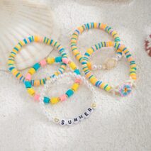 Boho Colorful 5pcs Flower Turtle Pearl Beaded Bracelet Set - ArtGalleryZen