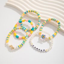 Boho Colorful 5pcs Flower Turtle Pearl Beaded Bracelet Set - ArtGalleryZen
