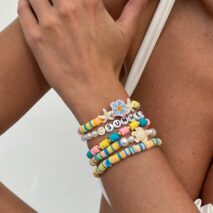 Boho Colorful 5pcs Flower Turtle Pearl Beaded Bracelet Set - ArtGalleryZen