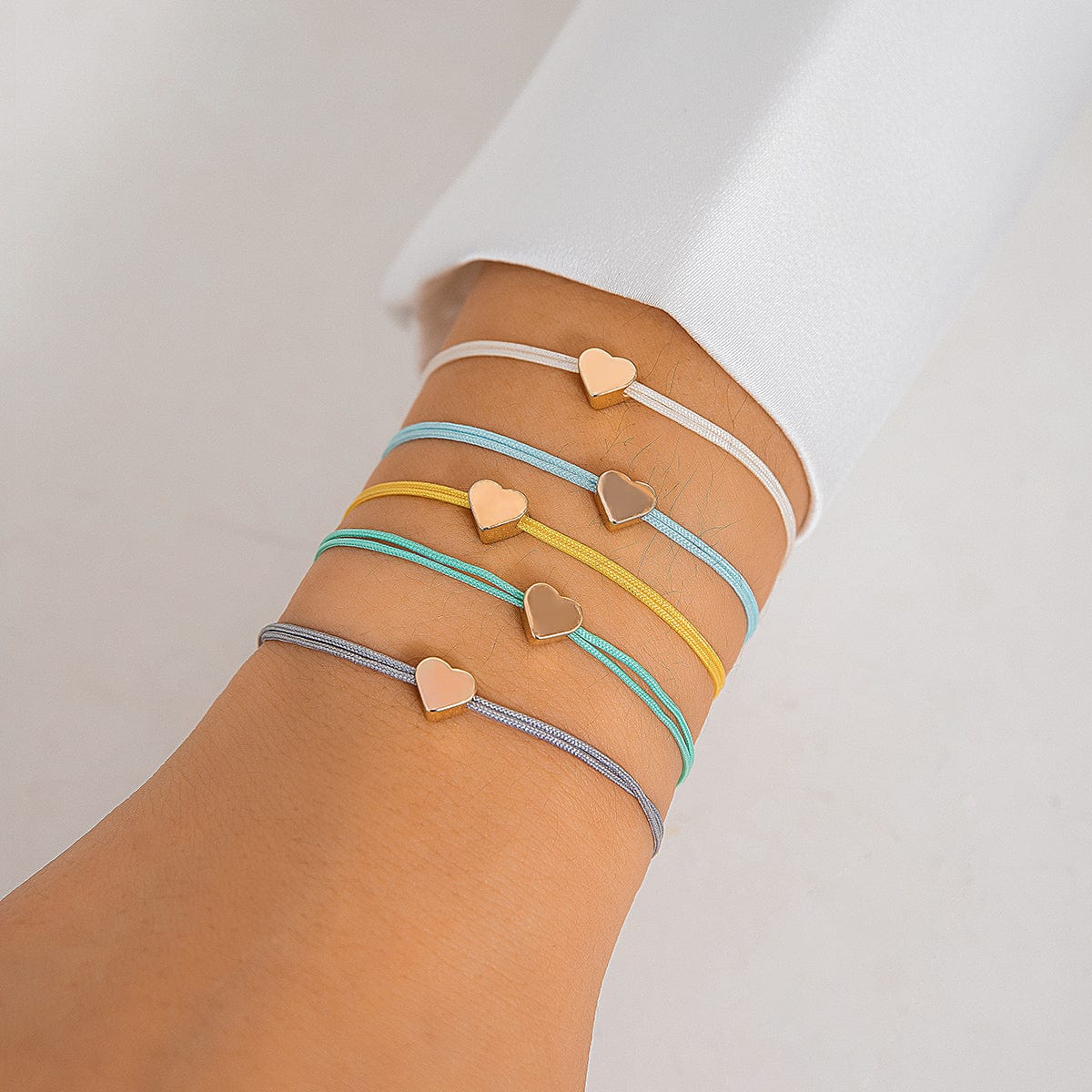 Boho Colorful Heart Jade Cord Stackable Bracelet Set - ArtGalleryZen