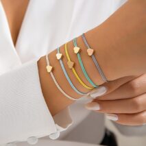 Boho Colorful Heart Jade Cord Stackable Bracelet Set - ArtGalleryZen