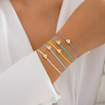 Boho Colorful Heart Jade Cord Stackable Bracelet Set - ArtGalleryZen