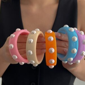 Boho Colorful Pearl Resin Bangle Bracelet - ArtGalleryZen