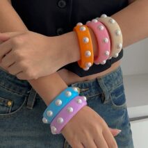 Boho Colorful Pearl Resin Bangle Bracelet - ArtGalleryZen