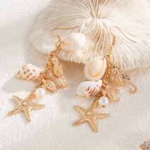 Boho Conch Shell Starfish Pearl Dangle Earrings - ArtGalleryZen