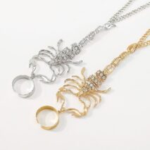 Boho CZ Inlaid Scorpion Finger Ring Chain Bracelet - ArtGalleryZen