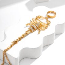 Boho CZ Inlaid Scorpion Finger Ring Chain Bracelet - ArtGalleryZen