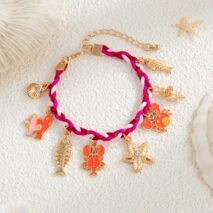 Boho Enamel Crab Lobster Starfish Charm Braided String Bracelet - ArtGalleryZen