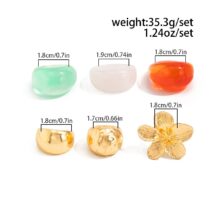 Boho Flower Ring Set 6pcs - Chunky Gradient Resin Statement Rings - ArtGalleryZen