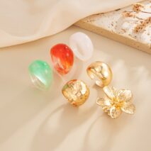 Boho Flower Ring Set 6pcs - Chunky Gradient Resin Statement Rings - ArtGalleryZen