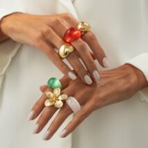 Boho Flower Ring Set 6pcs - Chunky Gradient Resin Statement Rings - ArtGalleryZen