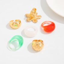 Boho Flower Ring Set 6pcs - Chunky Gradient Resin Statement Rings - ArtGalleryZen