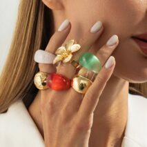 Boho Flower Ring Set 6pcs - Chunky Gradient Resin Statement Rings - ArtGalleryZen