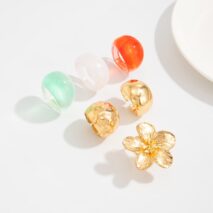Boho Flower Ring Set 6pcs - Chunky Gradient Resin Statement Rings - ArtGalleryZen