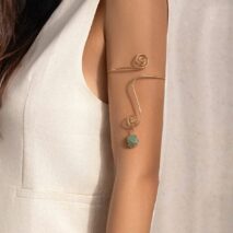 Boho Geometric Turquoise Stone Charm Spiral Arm Cuff - ArtGalleryZen