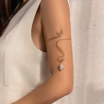 Boho Geometric Turquoise Stone Charm Spiral Arm Cuff - ArtGalleryZen