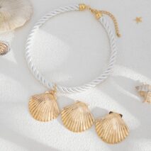 Boho Gold Silver Plated Shell Pendant Necklace Earrings Set - ArtGalleryZen