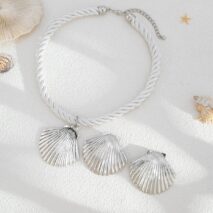 Boho Gold Silver Plated Shell Pendant Necklace Earrings Set - ArtGalleryZen