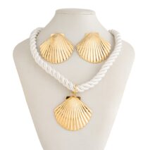 Boho Gold Silver Plated Shell Pendant Necklace Earrings Set - ArtGalleryZen