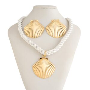 Boho Gold Silver Plated Shell Pendant Necklace Earrings Set - ArtGalleryZen
