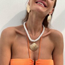 Boho Gold Silver Plated Shell Pendant Necklace Earrings Set - ArtGalleryZen
